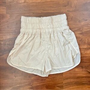 Free People Movement Women’s High Rise Elastic Waist Shorts Cream Color Size S